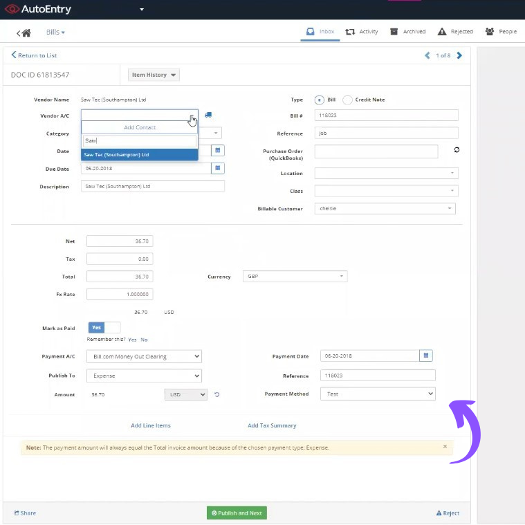 Autoentry Bills Management