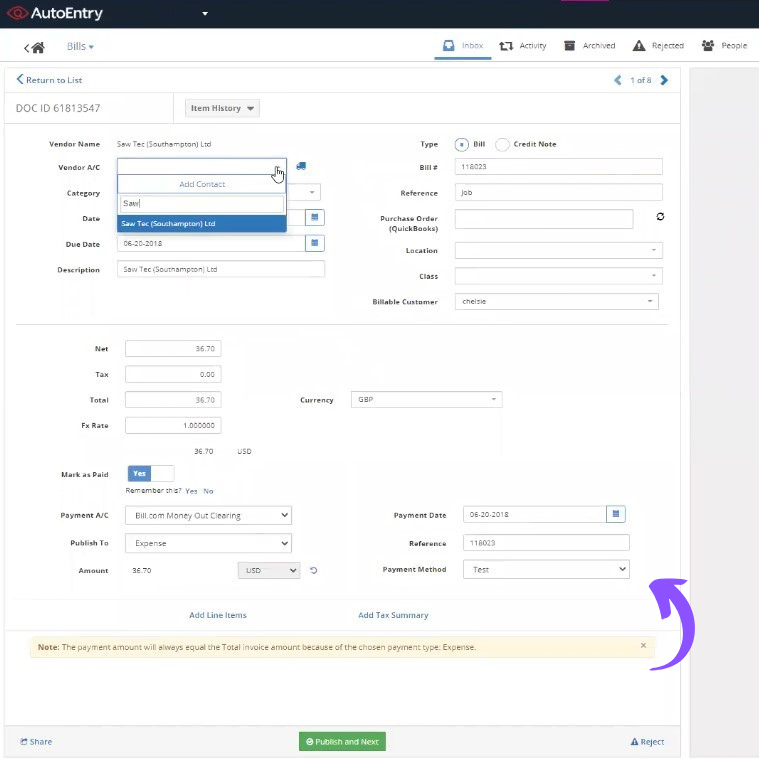Autoentry Bills Management