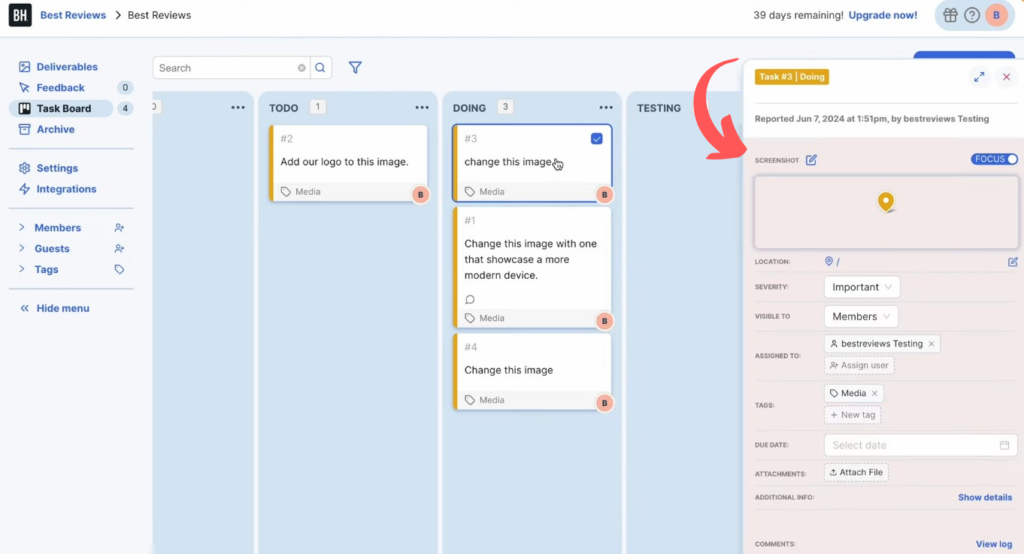 Bugherd Built-In Kanban Board