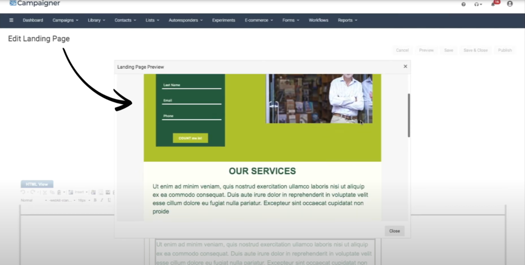 Campaigner landing pages