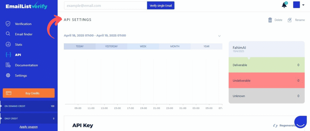 EmailListVerify API Settings