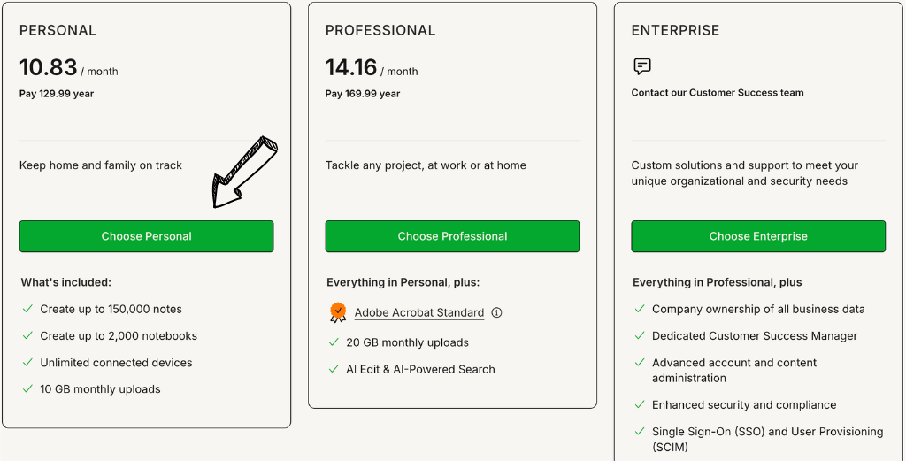 Evernote pricing
