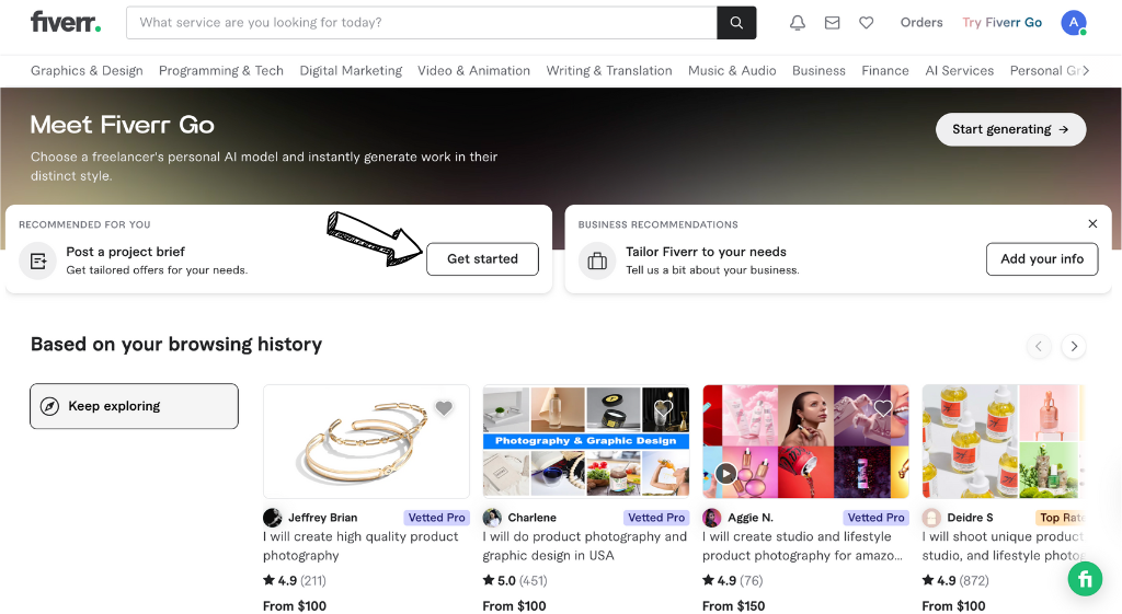 Fiverr homepage
