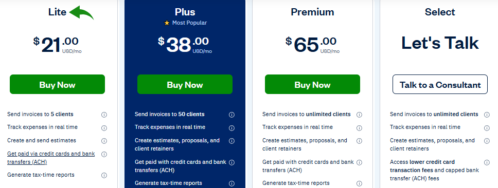 Freshbooks Pricing