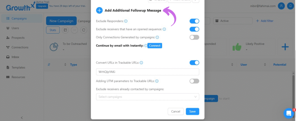 Growth-X Create Followup Messages