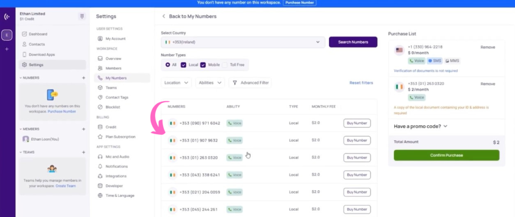 Krispcall Multiple Phone Numbers