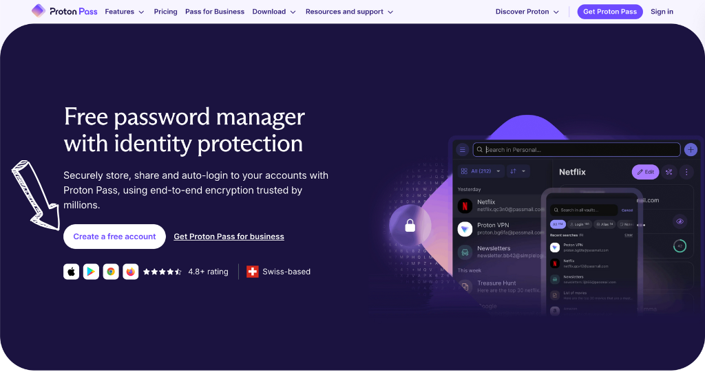 Proton Pass homepage