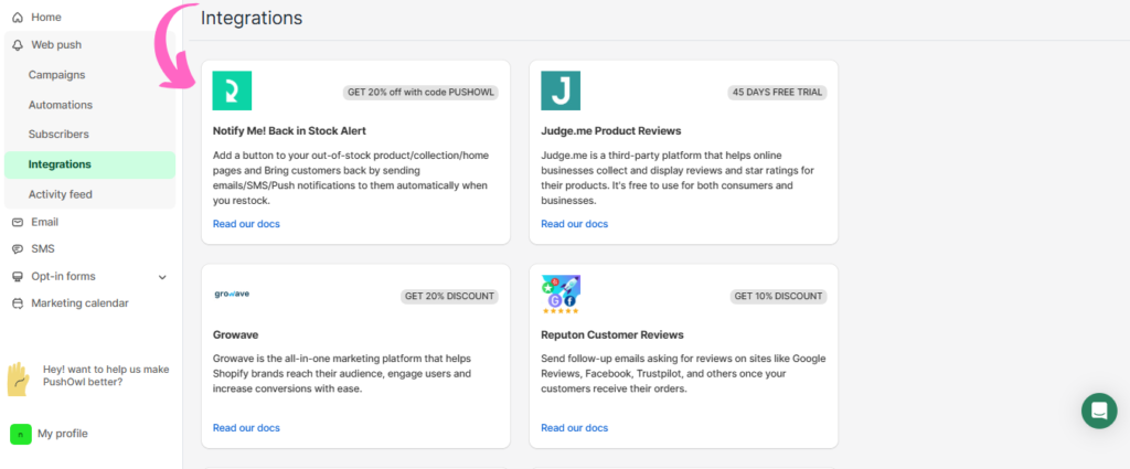 PushOwl Popular Integrations