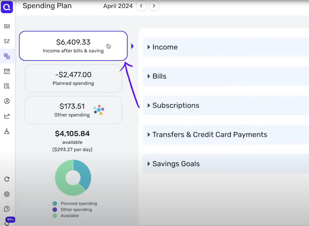 Quicken spending plan