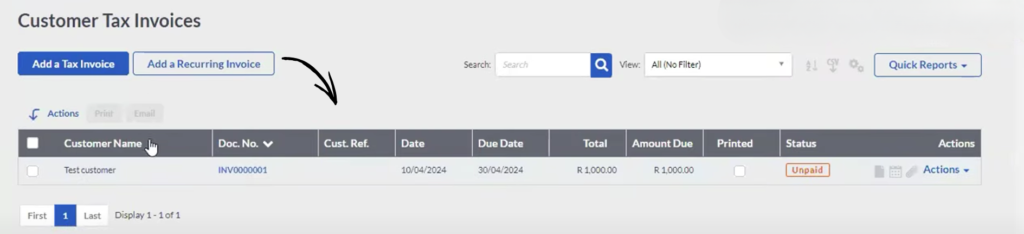 Sage customer tax invoices