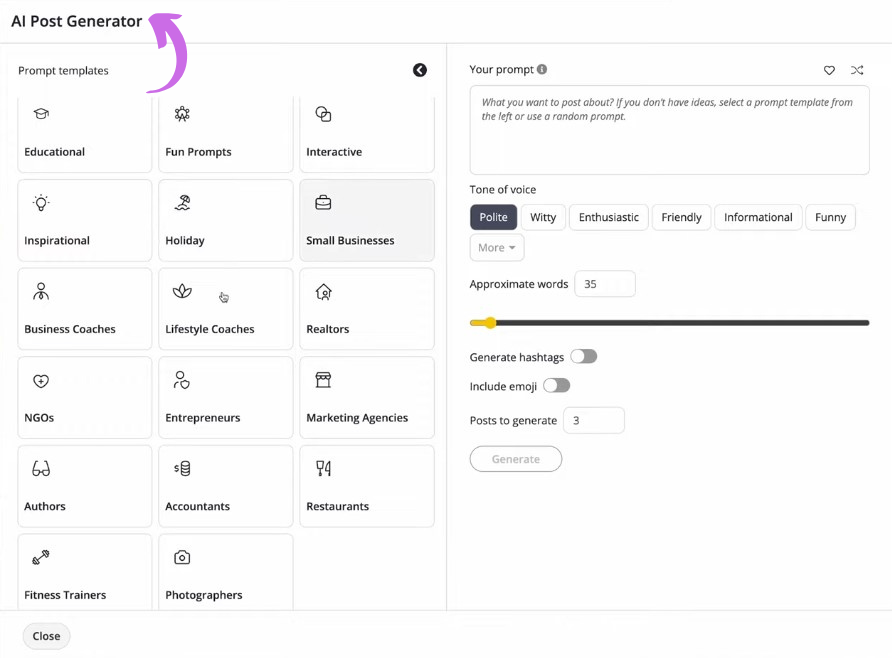 SocialBee AI Post Generator