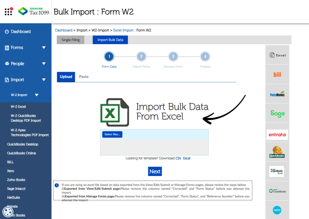 Tax1099 data import and management