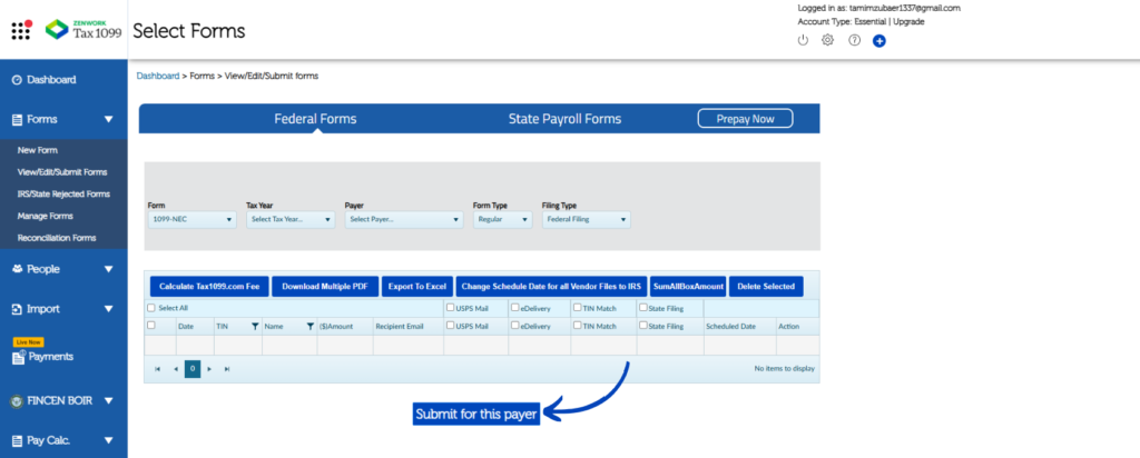 Tax1099 tax from filing