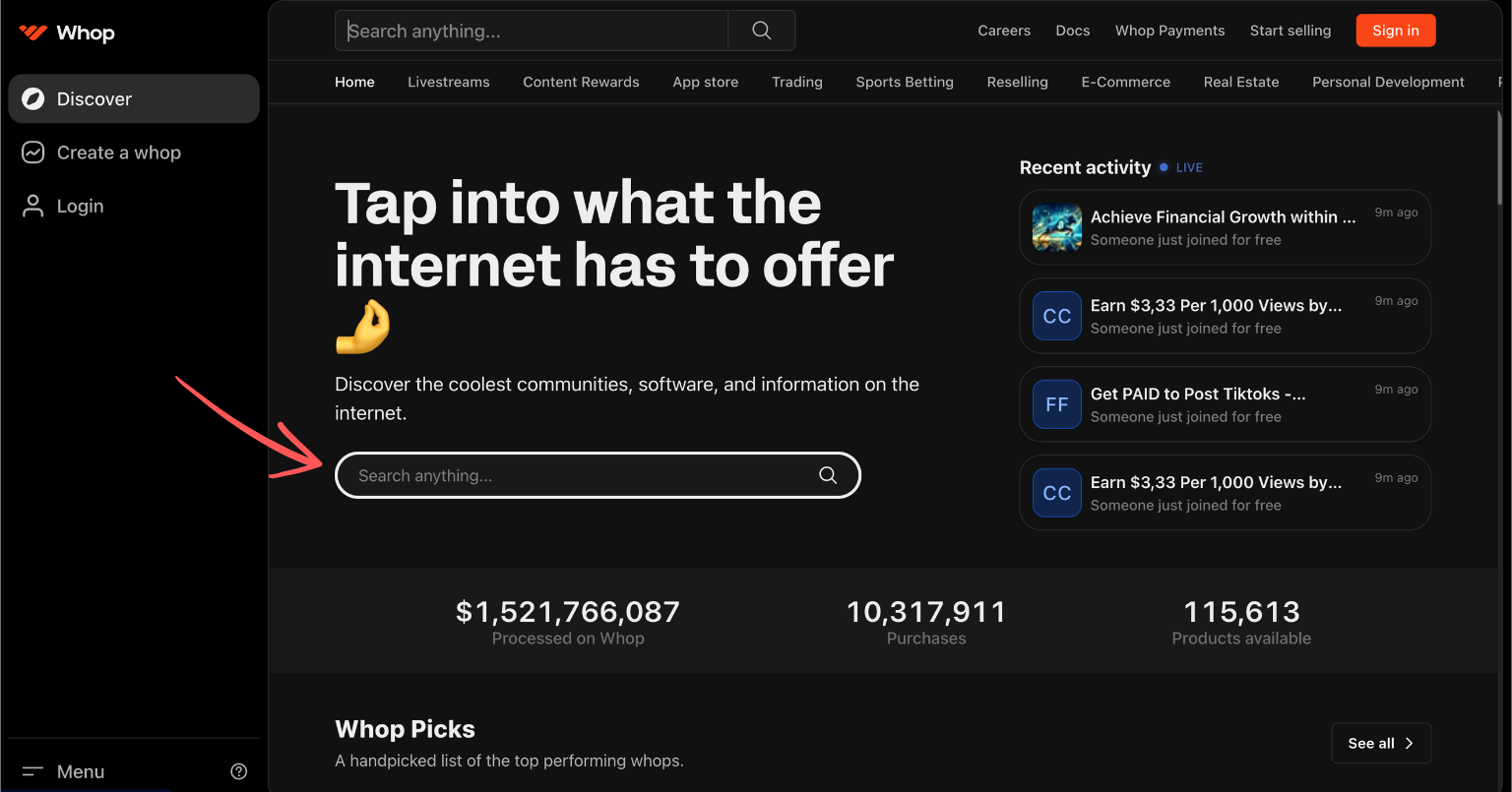 whop homepage
