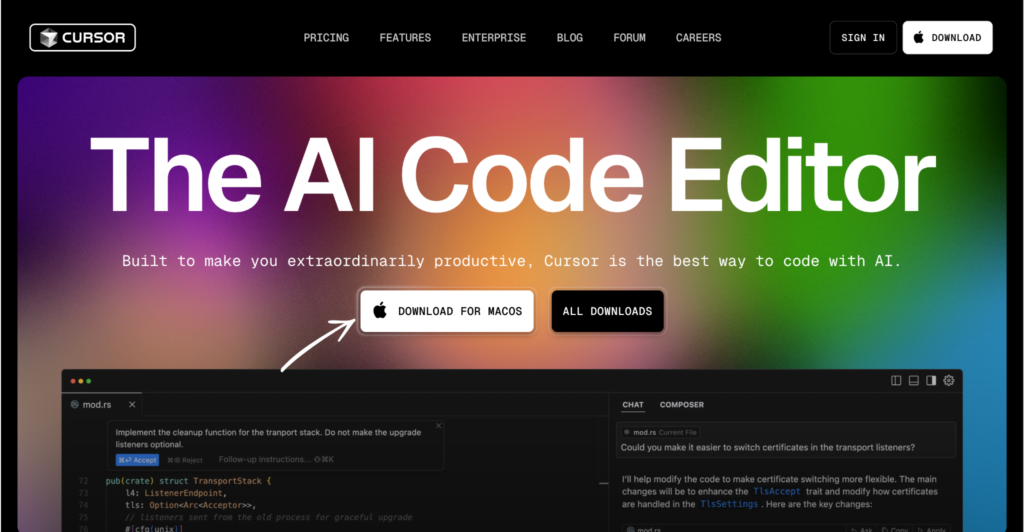 Cursor AI homepage