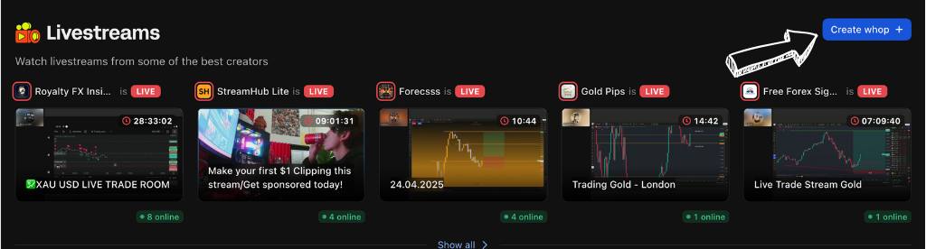 Whop livestreams