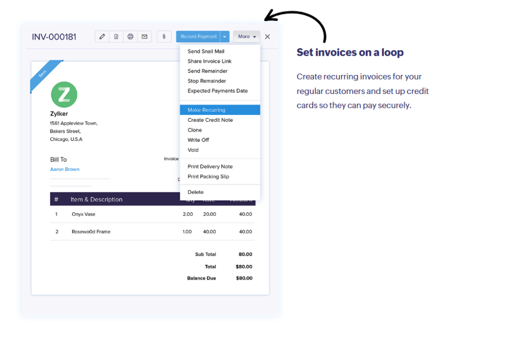 Zoho Books invoices loop