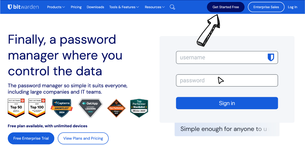 bitwarden homepage