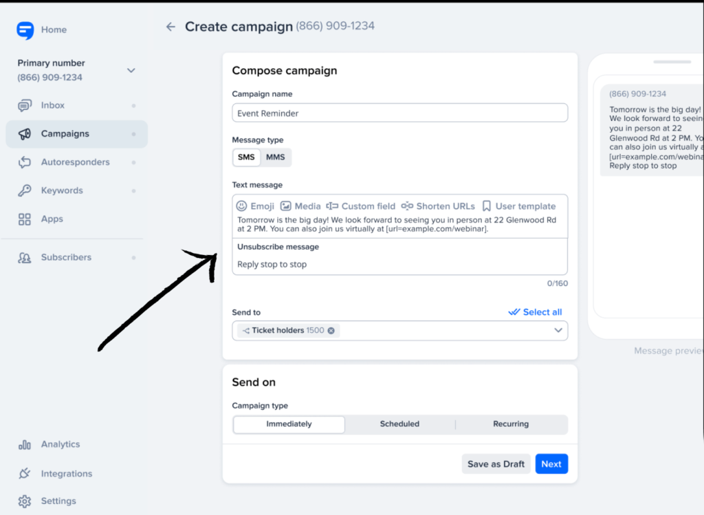 simpletexting compose campaign