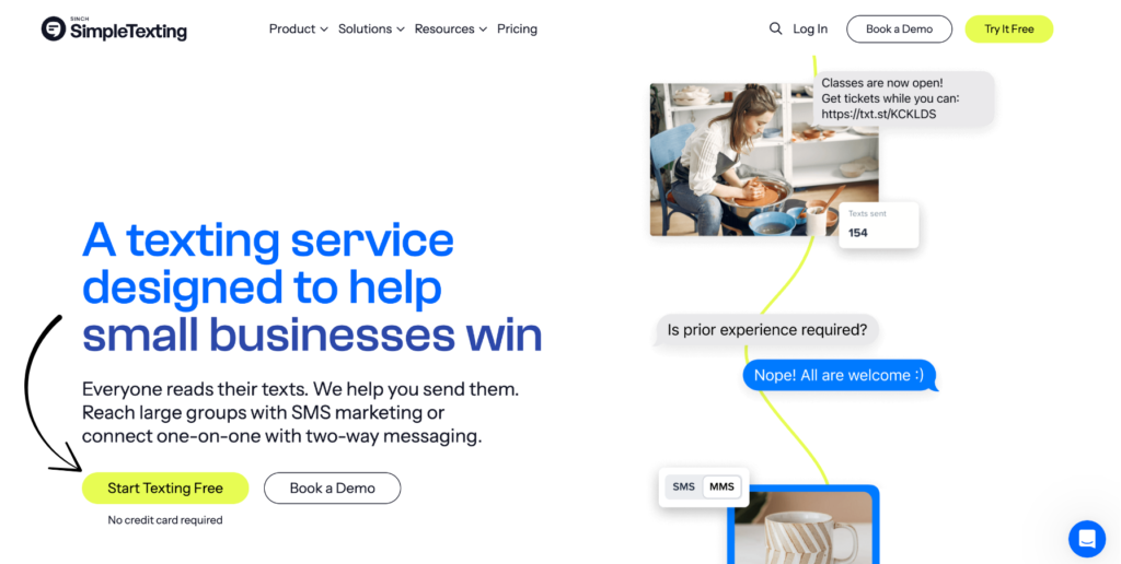 simpletexting homepage