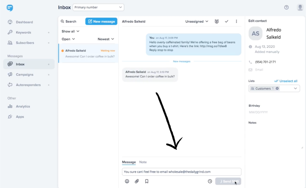 simpletexting text to landline