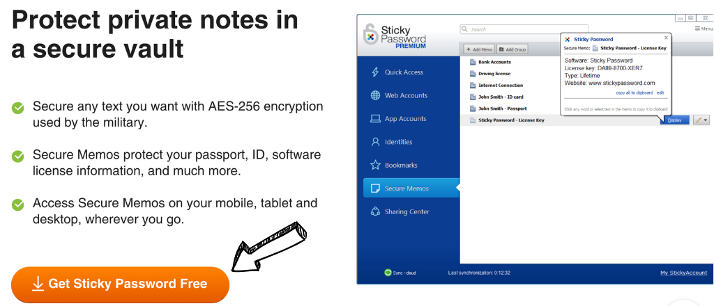 sticky password secure notes