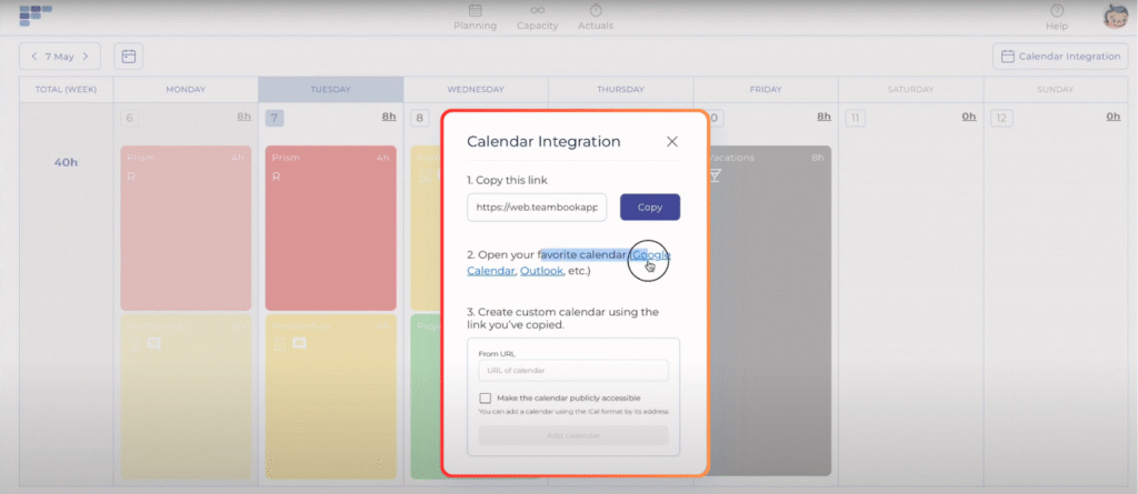 teambook calendar integration