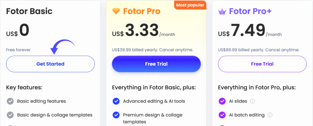 Fotor Pricing