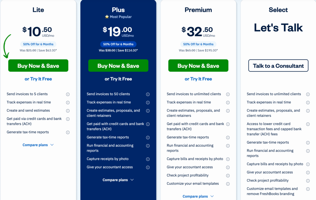 freshbooks pricing