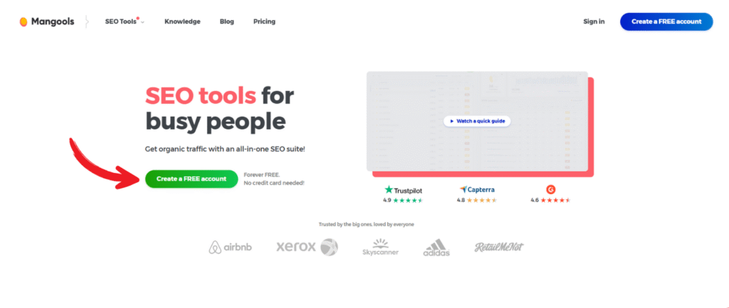 Mangools Homepage