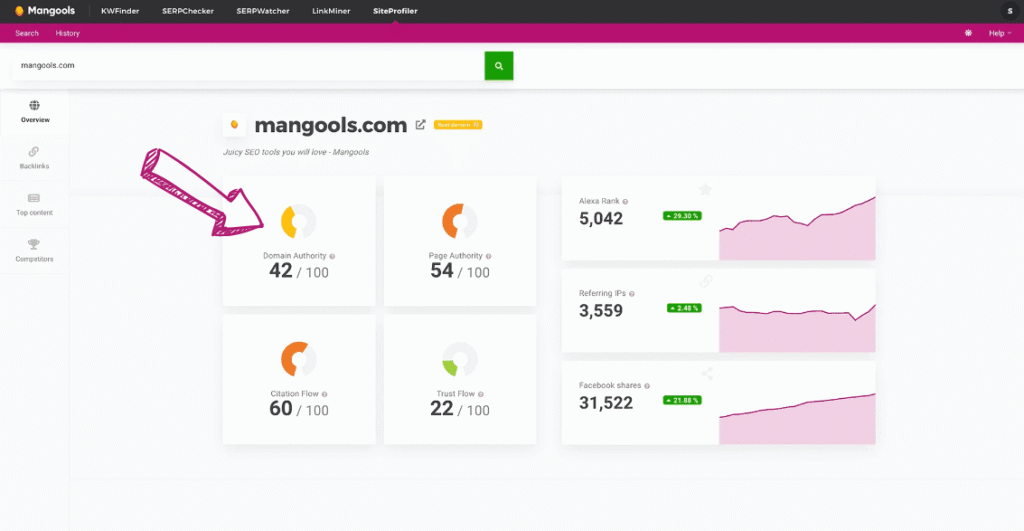 Mangools SEO Metrics & Insights