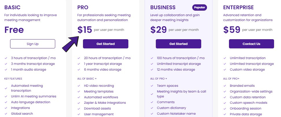MeetGeek Pricing