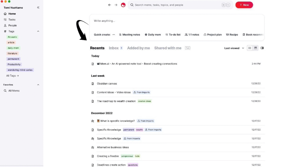 Mem AI User-friendly Interface