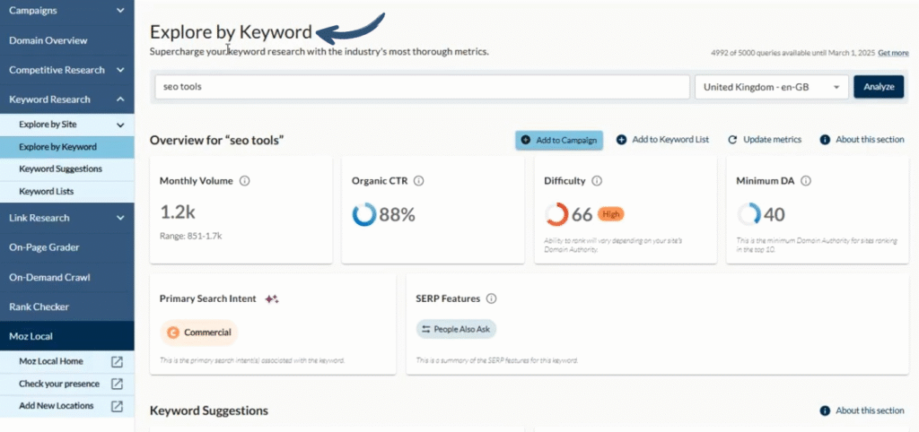 Moz Keyword Explorer