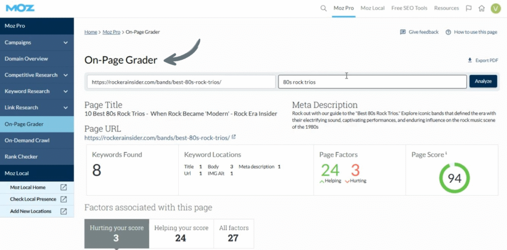 Moz On-Page Grader