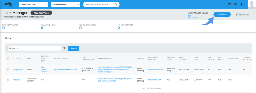Raven Tools Link Manager