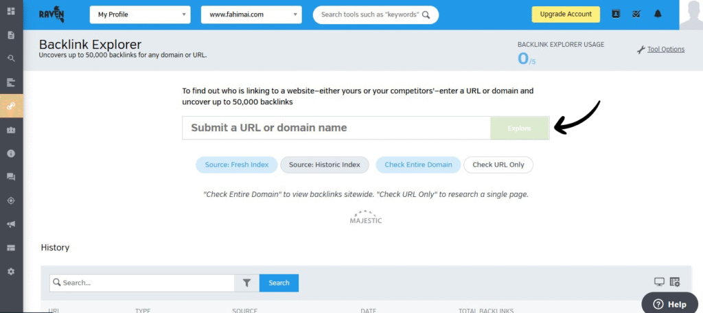 Raven Tools Backlink Explorer