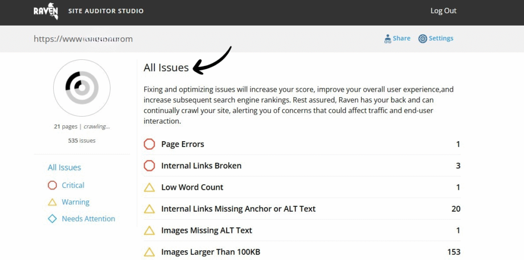 Raven Tools Site Auditor