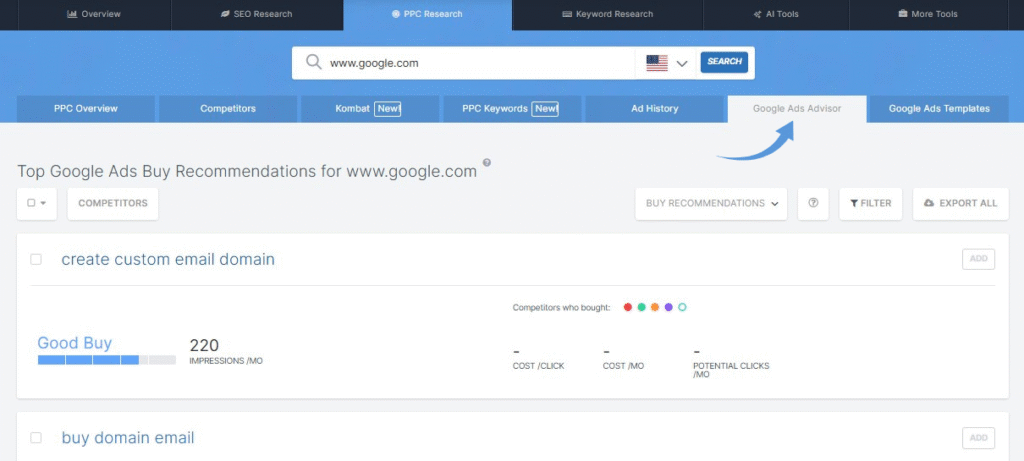 Spyfu Google Ads Advisor