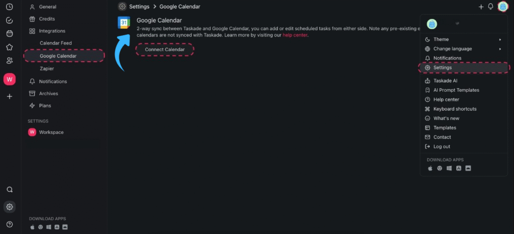 Taskade Google Calender Integration