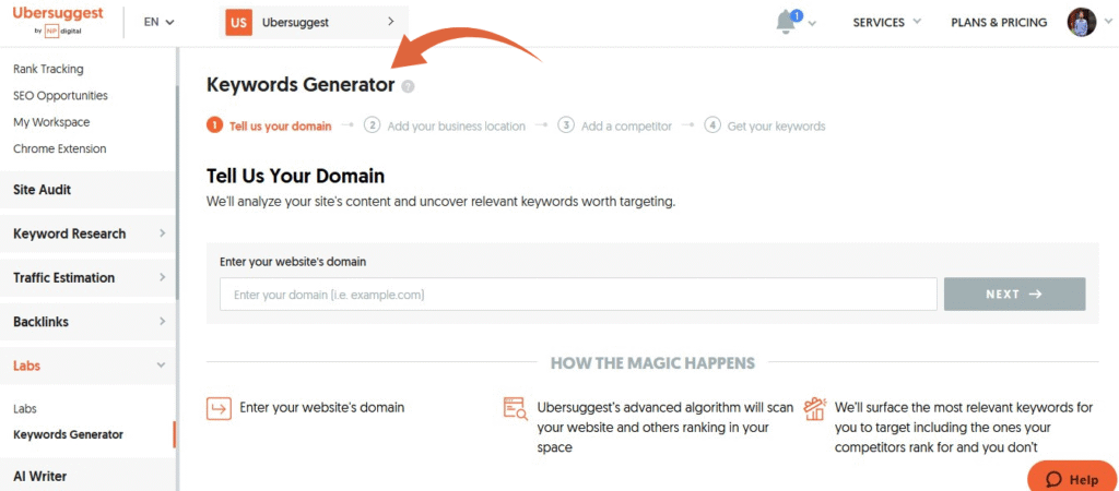 Ubersuggest Keywords Generator
