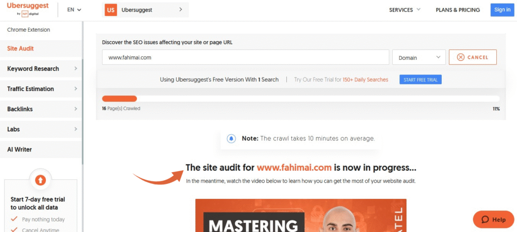 Ubersuggest Site Audit