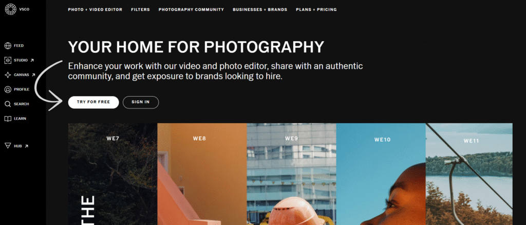 VSCO homepage