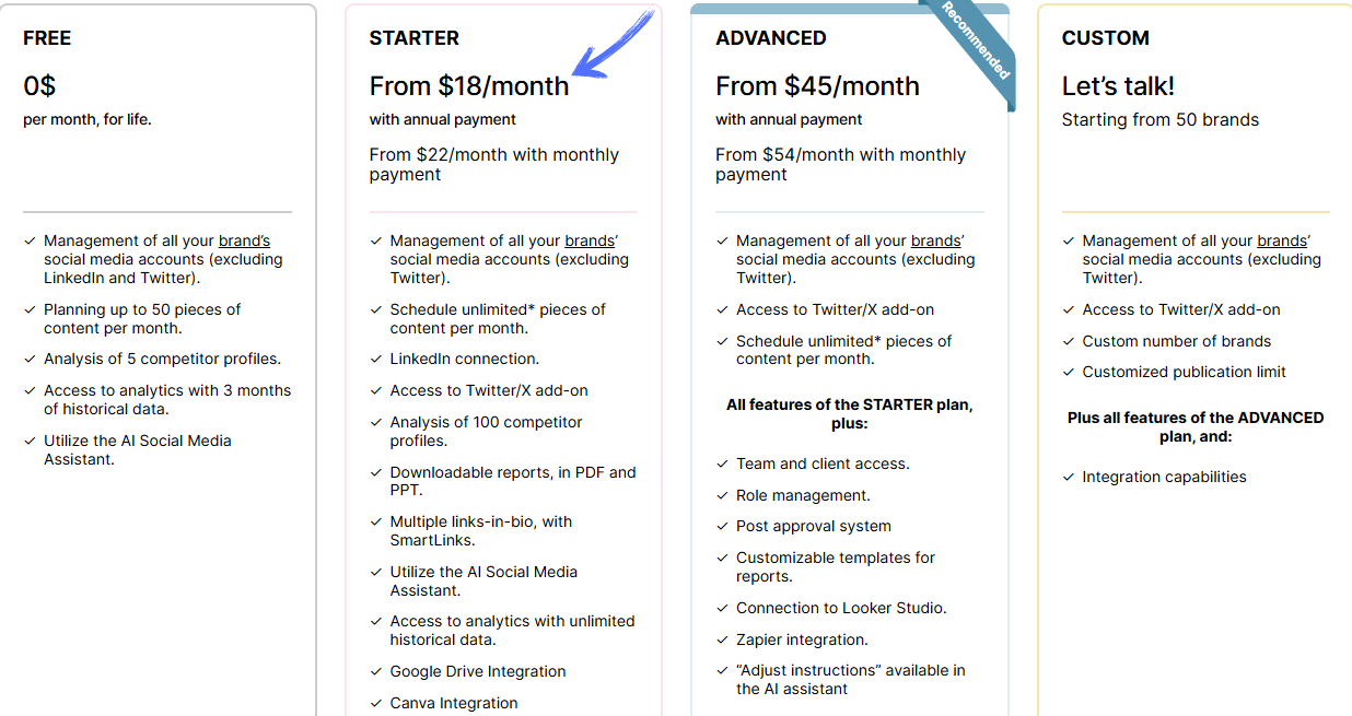metricool pricing