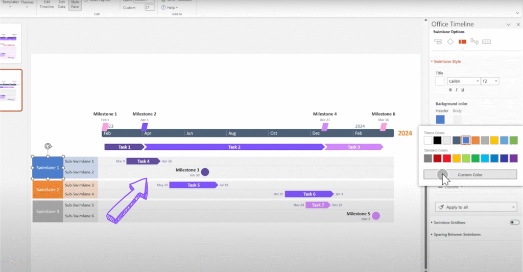 project details with Sub-swimlanes
