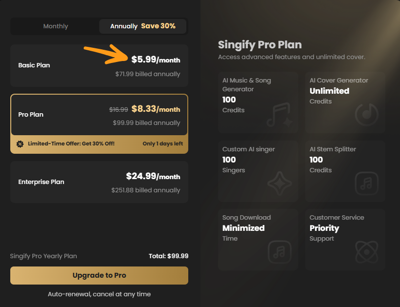 Singifyレビュー:2025年のベストAI音楽ツール?10 singify pricing