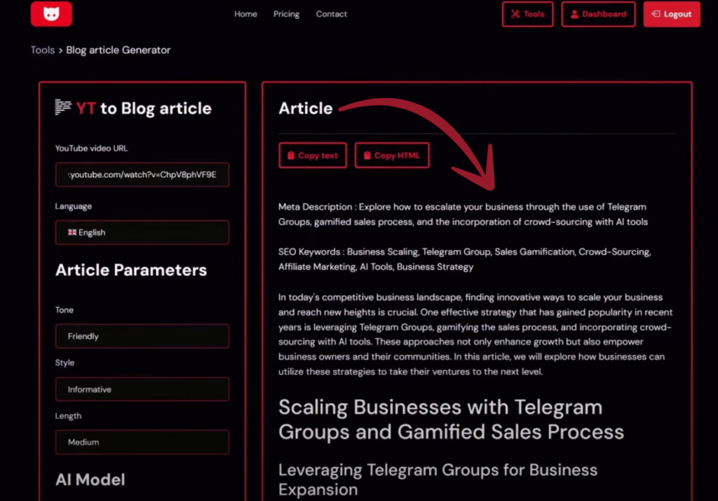 ytcopycat YT to Blog Article