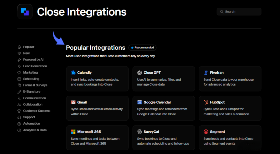Close CRM Popular Integrations