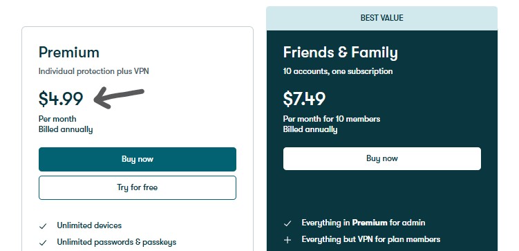 Dashlane Pricing