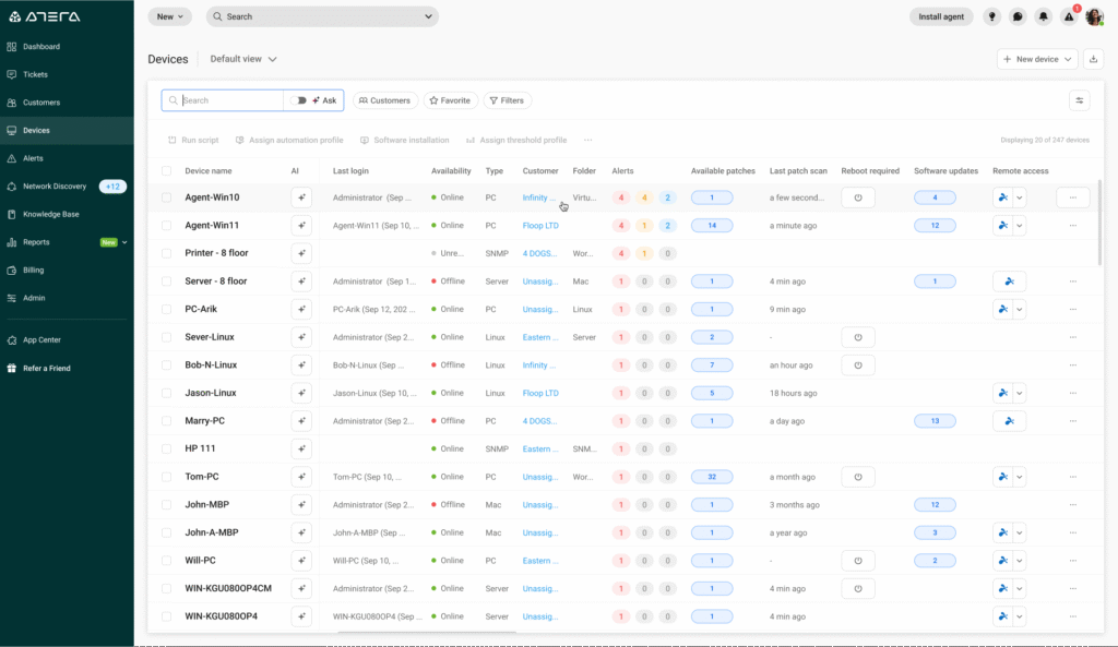 Cómo utilizar Atera Patch Management en 2025 7 Atera Devices main screen